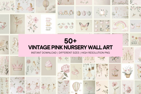Download Vintage Pink Prints Nursery Wall Art - Nursery Collection