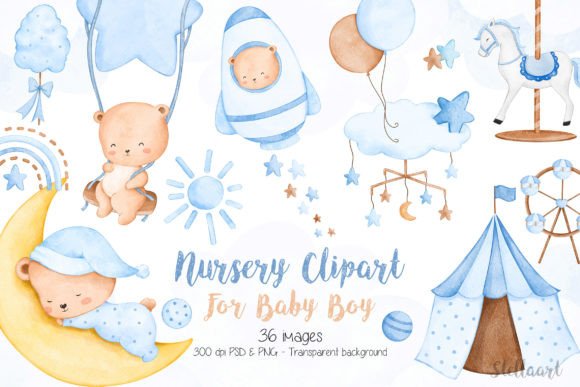 Download Watercolor Nursery Clipart for Baby Boy - Nursery Collection