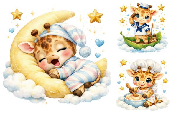 Download Cute Baby Giraffe Watercolor Nursery PNG - Nursery Collection