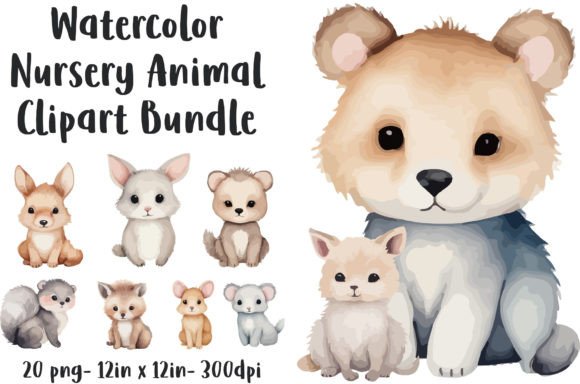 Download Watercolor Nursery Animal Clipart Bundle - Nursery Collection