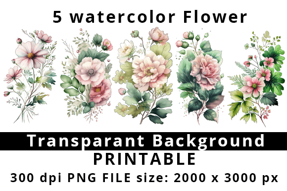 Download WaterColor Flower Bundle Vol.2 - Watercolor flower bundle Collection