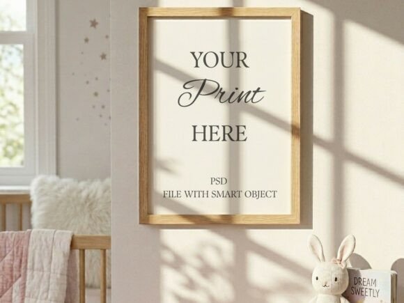 Download Nursery Wall Frame Mockup Pink Dresser - Nursery Collection
