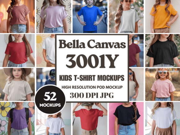 Download Bella Canvas 3001Y Kids Mockup Bundle - Kids mockup Collection