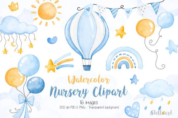 Download Watercolor Nursery Clipart for Baby Boy - Nursery Collection