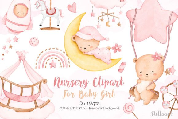 Download Watercolor Nursery Clipart for Baby Girl - Nursery Collection