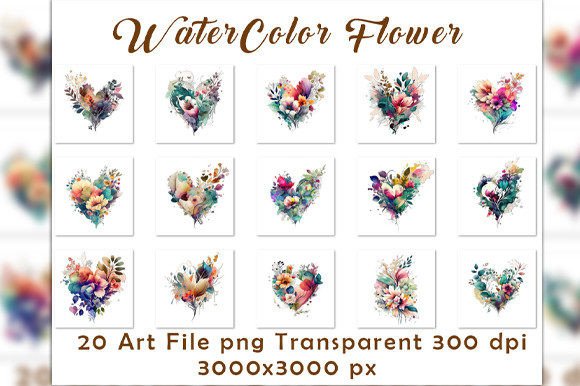 Download WaterColor Flower Bundle Vol.4 - Watercolor flower bundle Collection