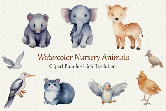 Download Watercolor Nursery Animal Clipart - Nursery Collection